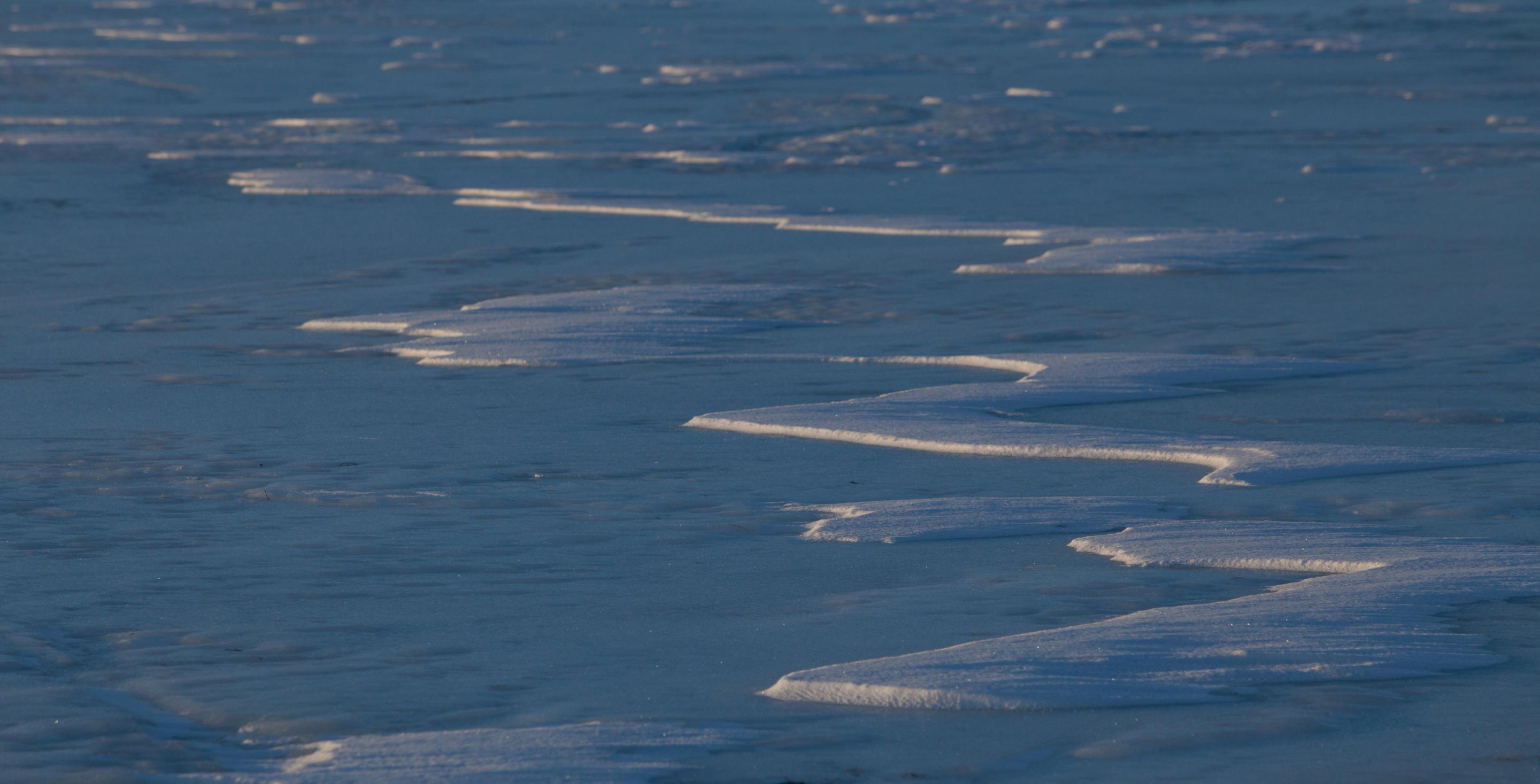 Détails de neige sur la glace du lac de Mývatn – Islande