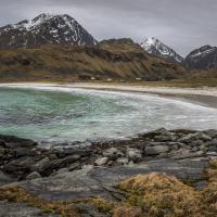 Sur la route de Unstad, les plages de sables blancs contrastes avec la mer turquoise et les montagnes - Iles Lofoten – Norvège